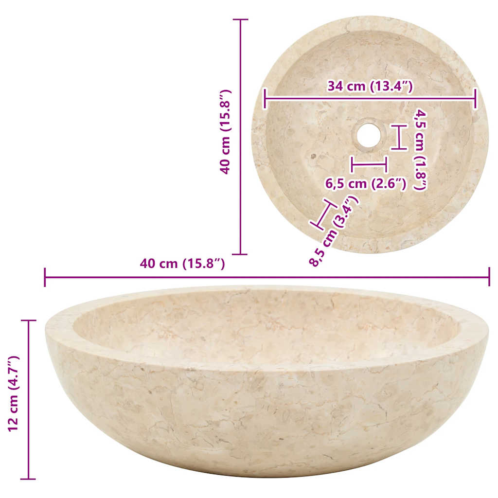 vidaXL Sink 40x12 cm Marble Cream