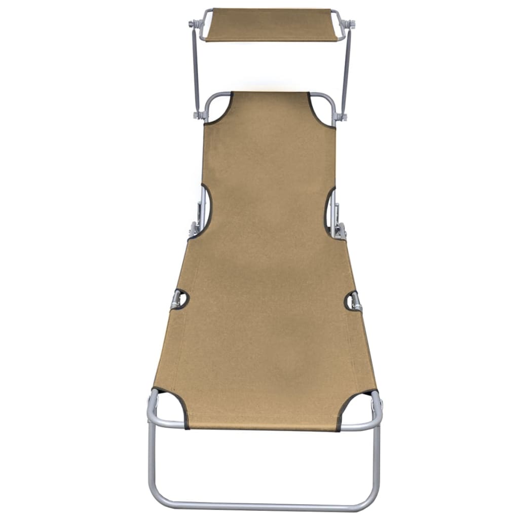 vidaXL Folding Sun Lounger with Canopy Steel Taupe