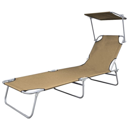 vidaXL Folding Sun Lounger with Canopy Steel Taupe