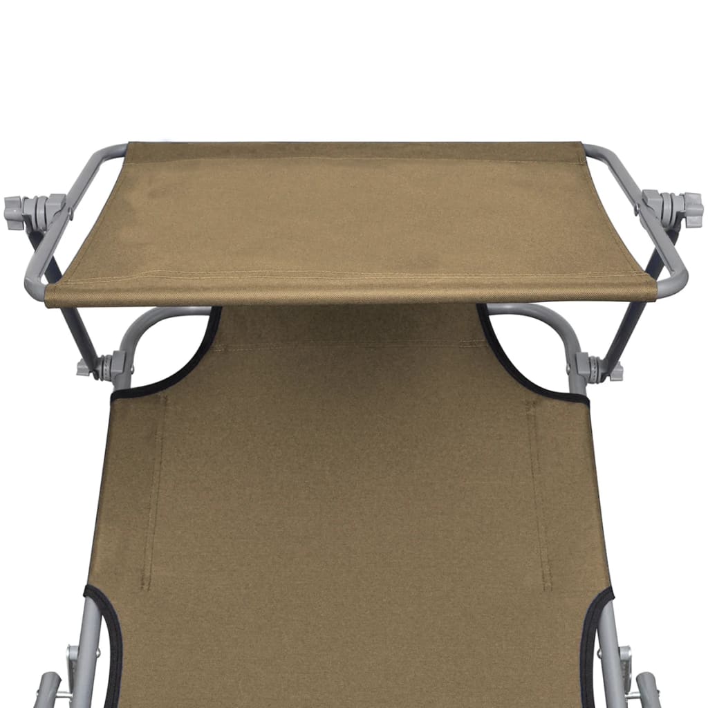 vidaXL Folding Sun Lounger with Canopy Steel Taupe