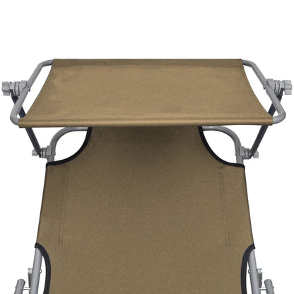 vidaXL Folding Sun Lounger with Canopy Steel Taupe