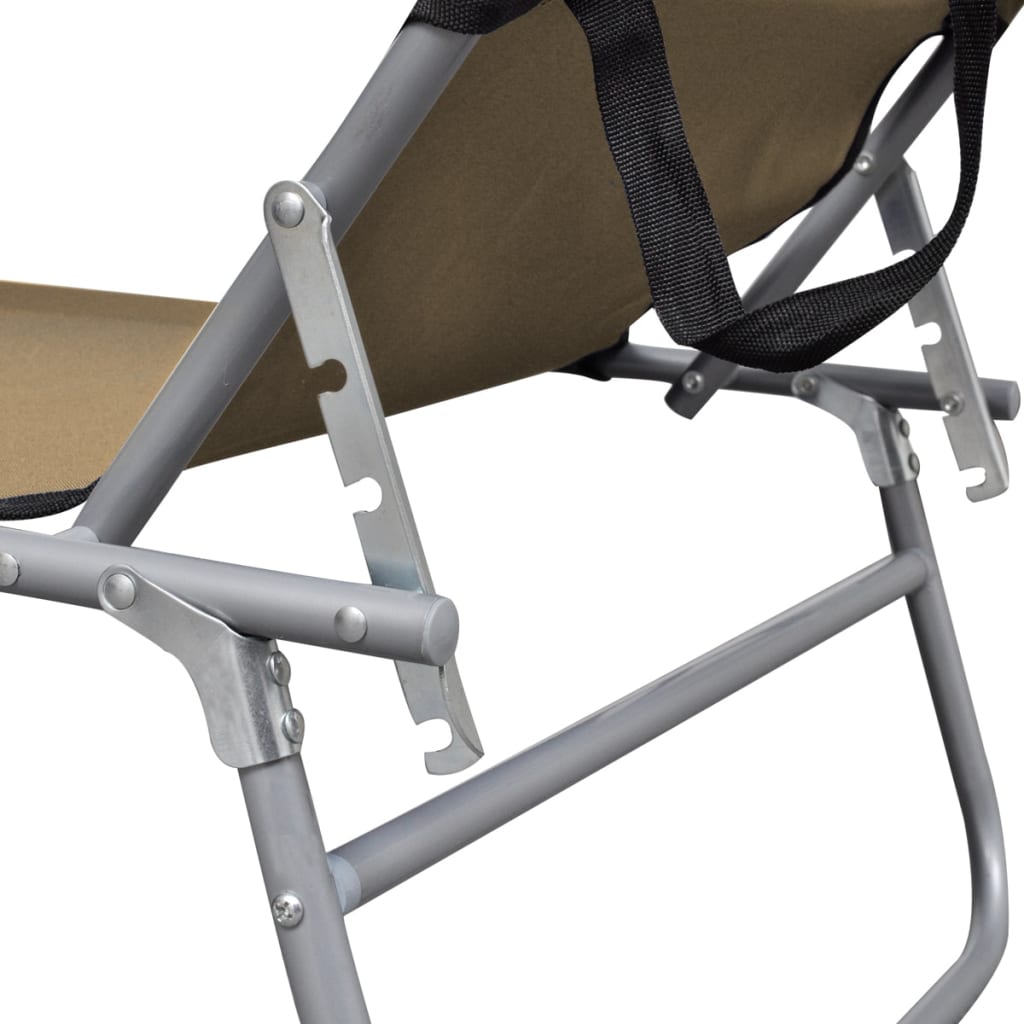 vidaXL Folding Sun Lounger with Canopy Steel Taupe