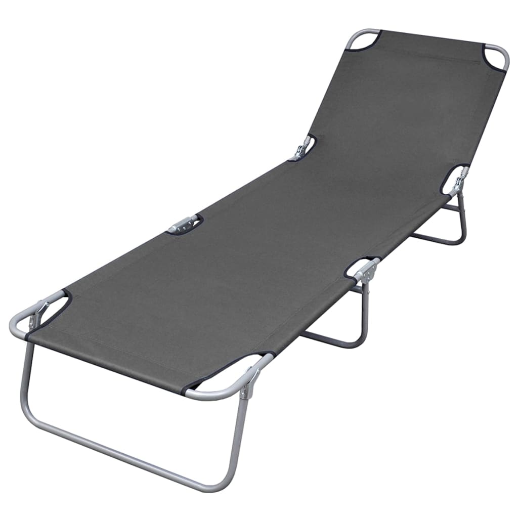 vidaXL Sunlounger | Grey | Powder-coated steel | 189 x 58 x 27 cm | Foldable