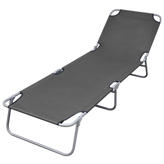 vidaXL Sunlounger | Grey | Powder-coated steel | 189 x 58 x 27 cm | Foldable