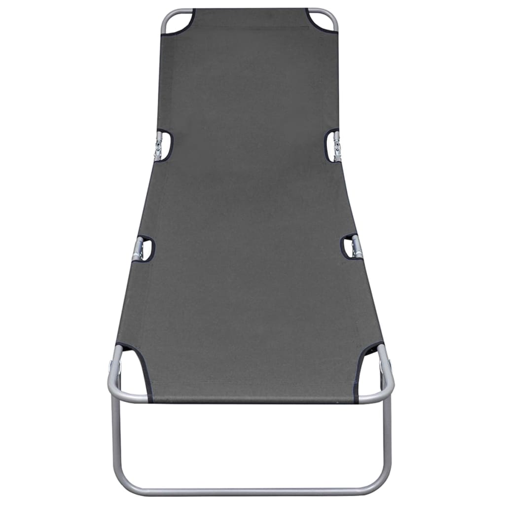 vidaXL Sunlounger | Grey | Powder-coated steel | 189 x 58 x 27 cm | Foldable