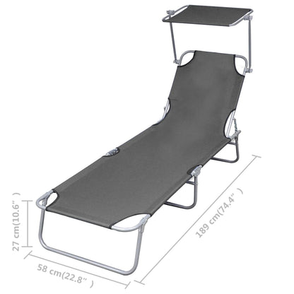 vidaXL Sunlounger | Grey | Powder-coated steel | 189 x 58 x 27 cm | Foldable
