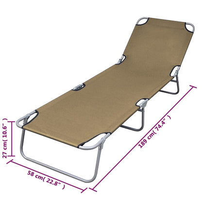 vidaXL Sunlounger | Taupe | Powder-Coated Steel | 189 x 58 x 27 cm | Foldable