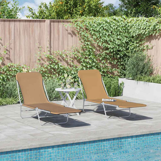 vidaXL Sunlounger | Set of 2 | Taupe | Powder-coated steel