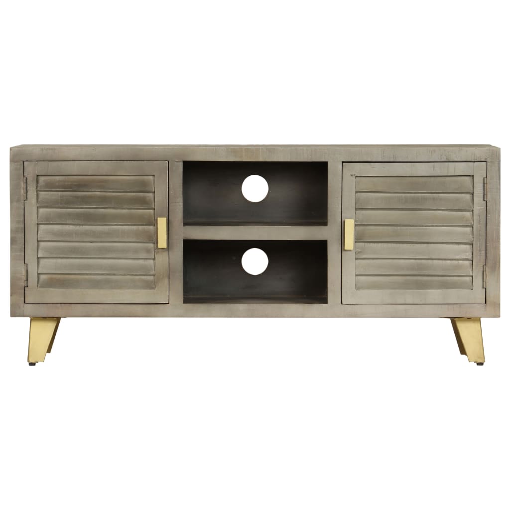 vidaXL TV Cabinet Solid Mango Wood Grey with Brass 110x30x48 cm