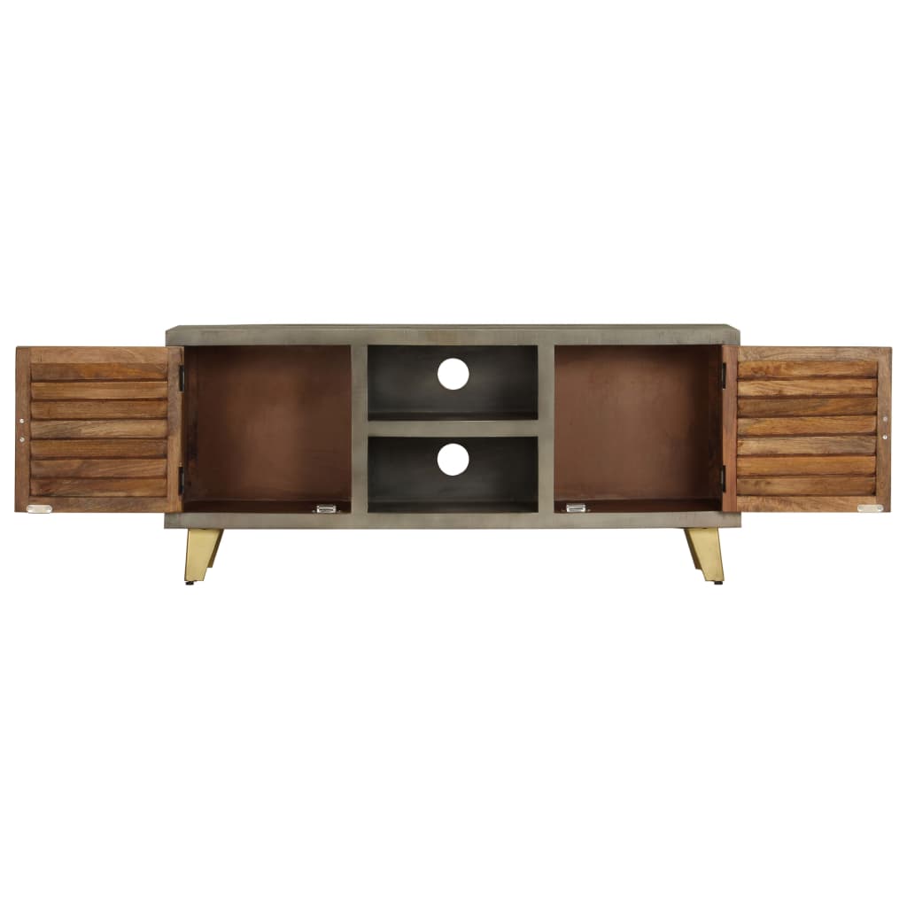 vidaXL TV Cabinet Solid Mango Wood Grey with Brass 110x30x48 cm