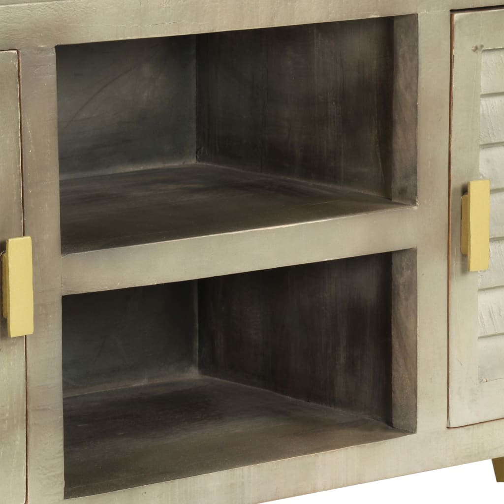 vidaXL TV Cabinet Solid Mango Wood Grey with Brass 110x30x48 cm