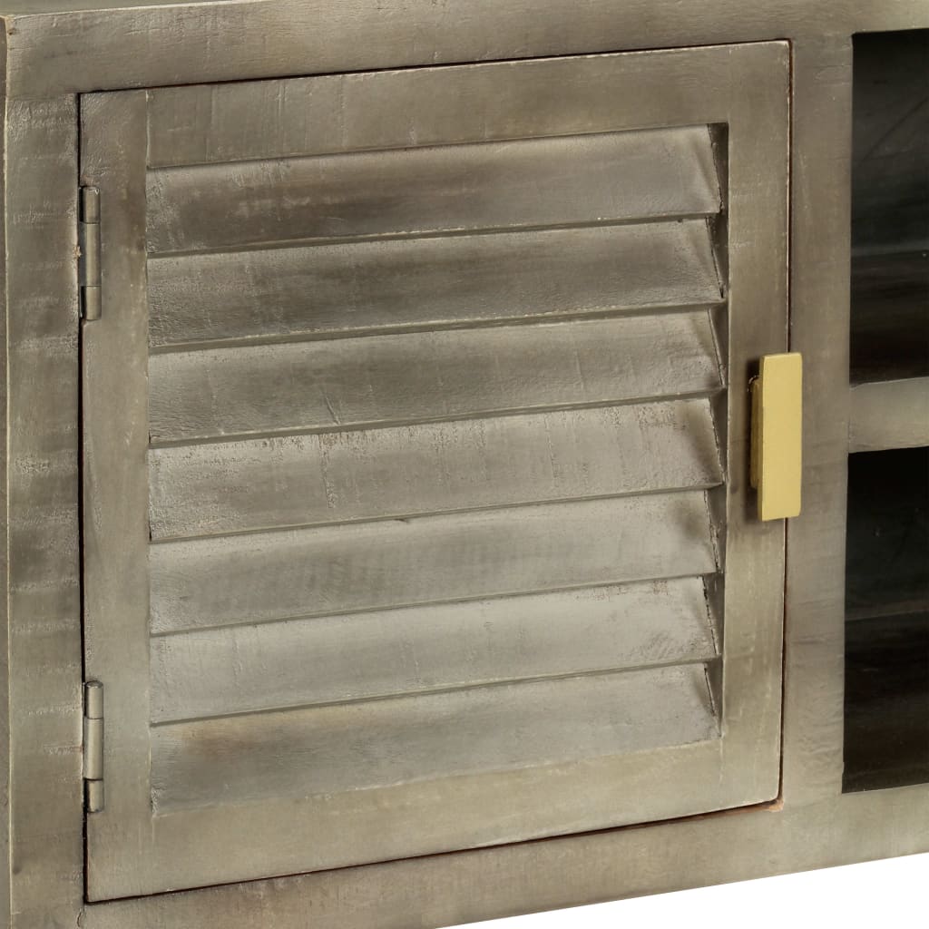 vidaXL TV Cabinet Solid Mango Wood Grey with Brass 110x30x48 cm