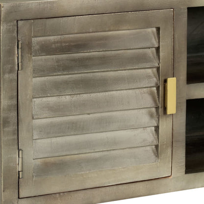 vidaXL TV Cabinet Solid Mango Wood Grey with Brass 110x30x48 cm