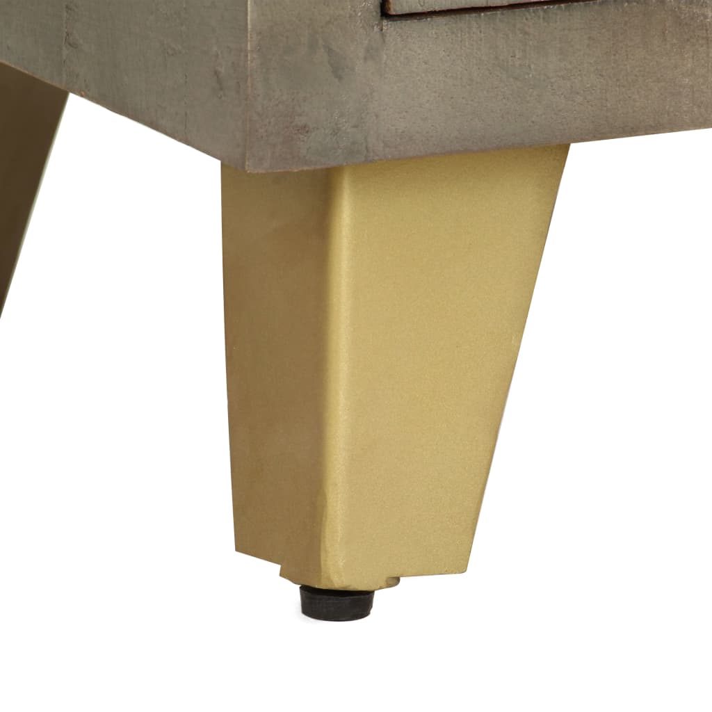 vidaXL TV Cabinet Solid Mango Wood Grey with Brass 110x30x48 cm