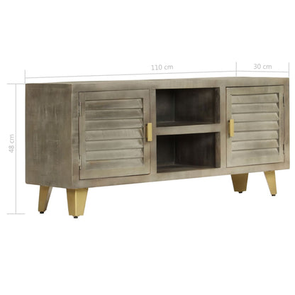 vidaXL TV Cabinet Solid Mango Wood Grey with Brass 110x30x48 cm