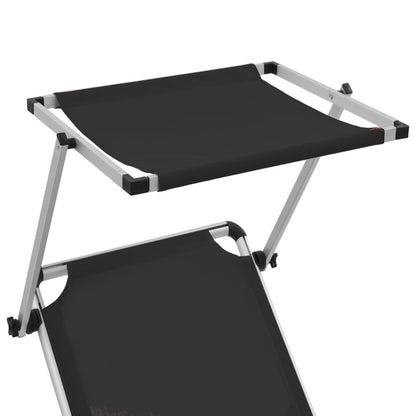 vidaXL Folding Sun Lounger with Roof Aluminium and Textilene Black
