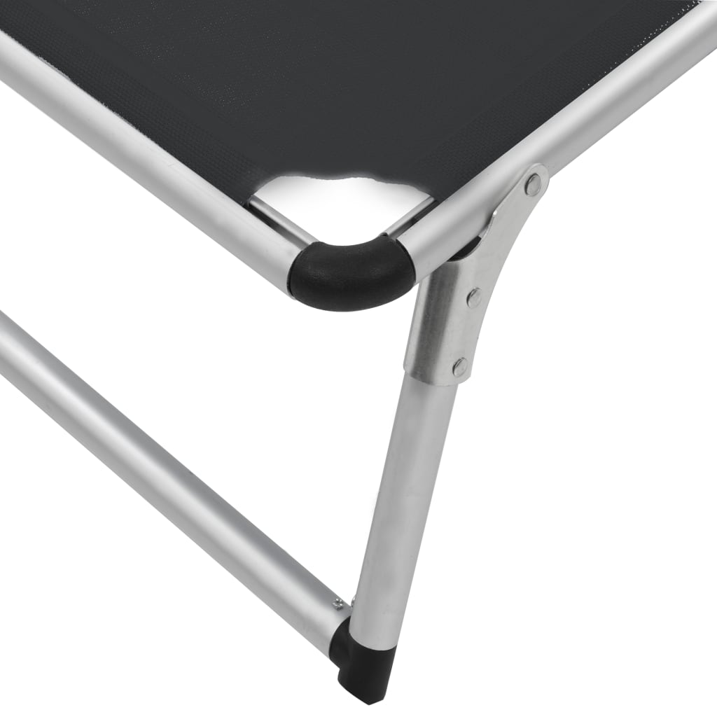 vidaXL Folding Sun Lounger with Roof Aluminium and Textilene Black
