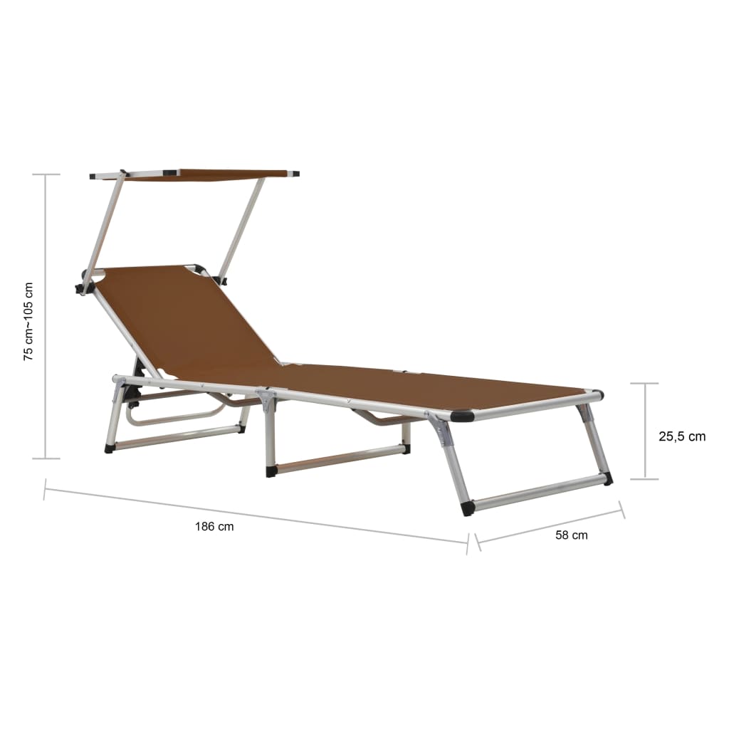 vidaXL Sun Lounger | Brown | Aluminium, steel, textilene | One size | Foldable