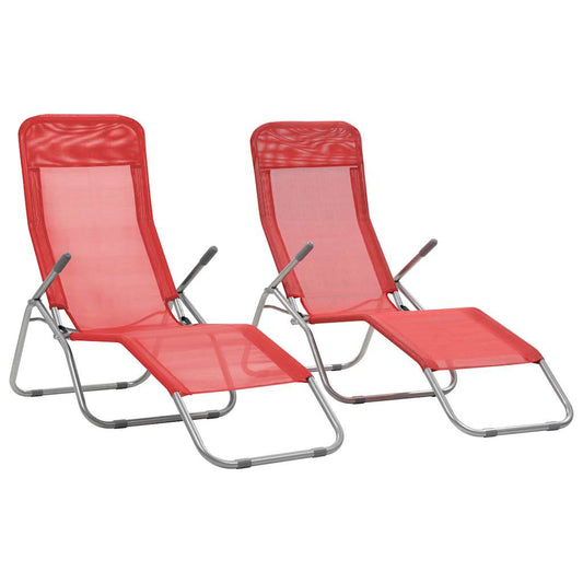 44339 vidaXL Folding Sun Loungers 2 pcs Textilene Red