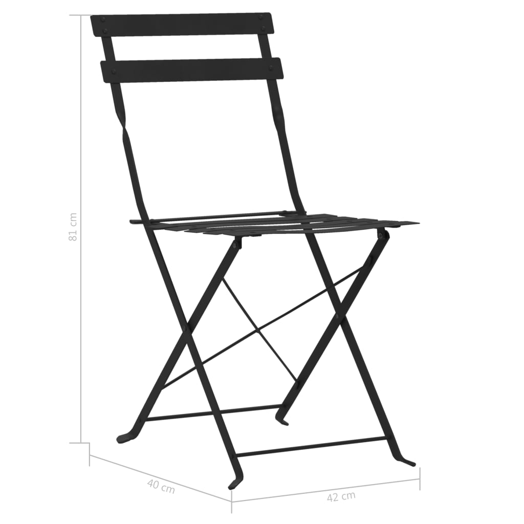 vidaXL Bistro Set | Black | Powder-coated steel | Compact | Foldable