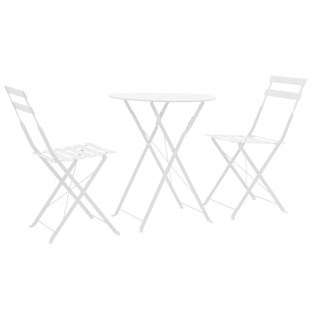 vidaXL Bistro Set | White | Powder-Coated Steel | Compact | Foldable