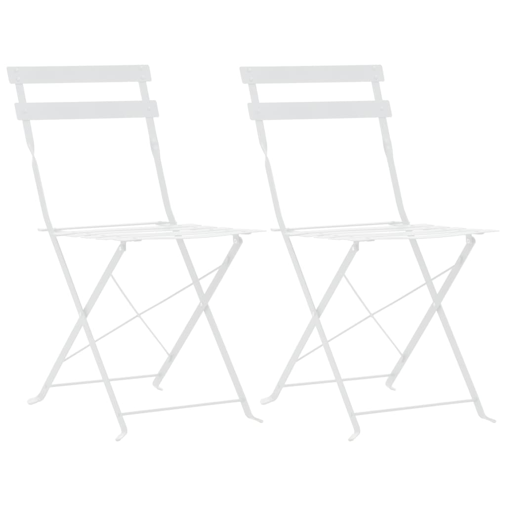 vidaXL Bistro Set | White | Powder-Coated Steel | Compact | Foldable