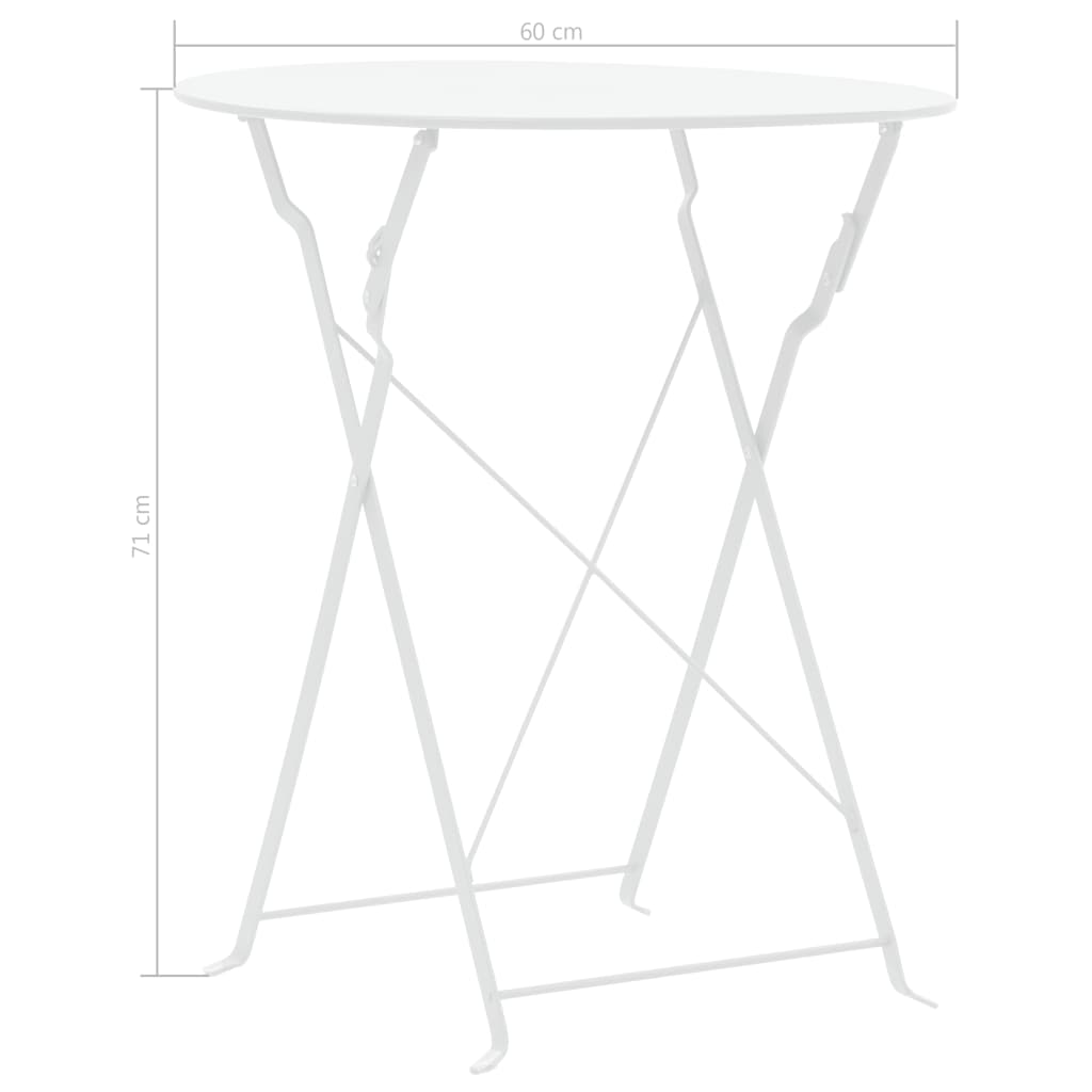 vidaXL Bistro Set | White | Powder-Coated Steel | Compact | Foldable
