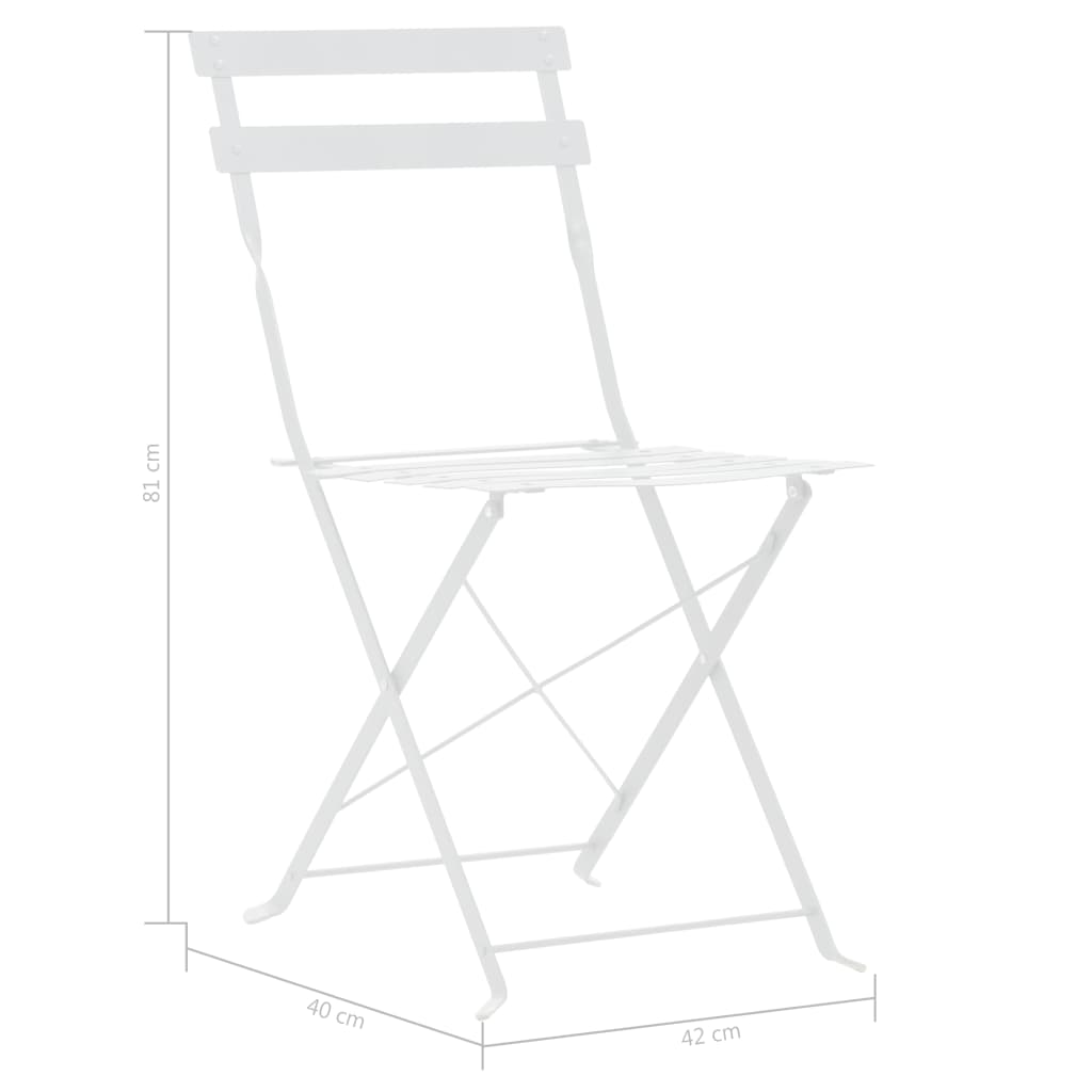 vidaXL Bistro Set | White | Powder-Coated Steel | Compact | Foldable