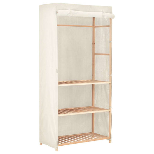 vidaXL Wardrobe | White | Solid fir wood and fabric | 79x40x170 cm
