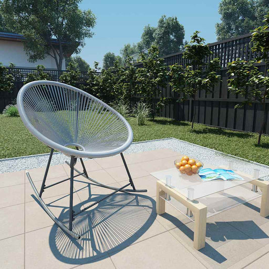 44482 vidaXL Outdoor Rocking Moon Chair Grey Poly Rattan