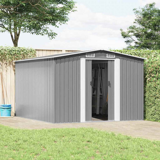 vidaXL Garden Shed | Grey | Galvanised Steel | Large | Sliding Components