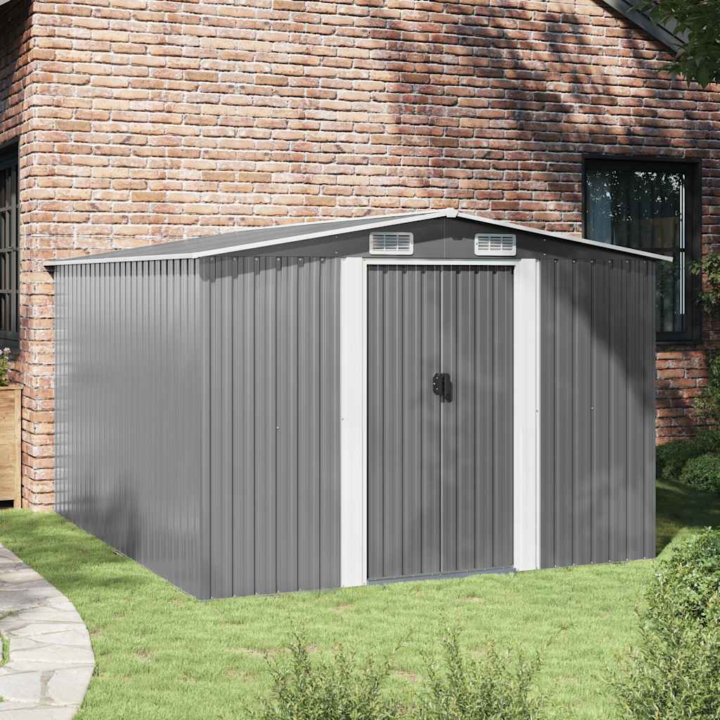vidaXL Garden Shed | Grey | Galvanised Steel | Large | Sliding Components
