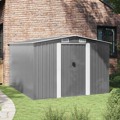 vidaXL Garden Shed | Grey | Galvanised Steel | Large | Sliding Components