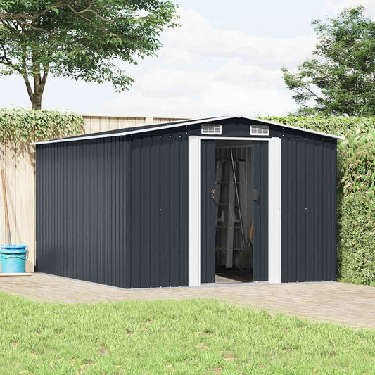 vidaXL Garden Shed | Anthracite | Galvanised Steel | Large | Sliding Components