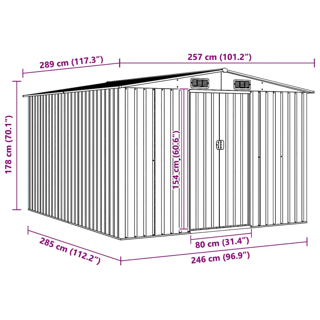 vidaXL Garden Shed 257x298x178 cm Metal Brown