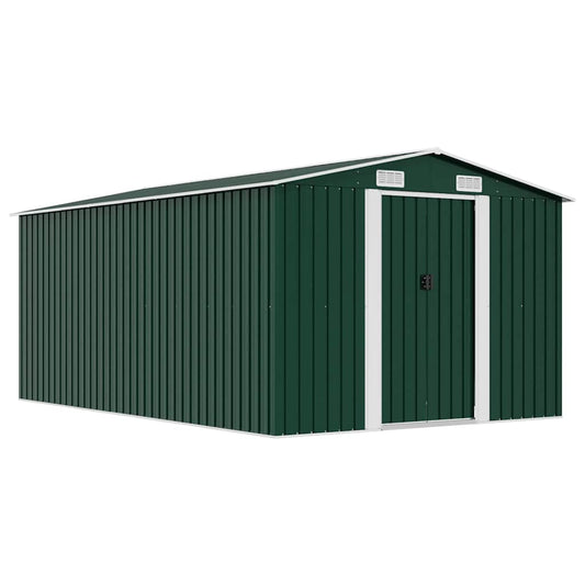 vidaXL Garden Shed | Green | Galvanised Steel | Large | Sliding Doors