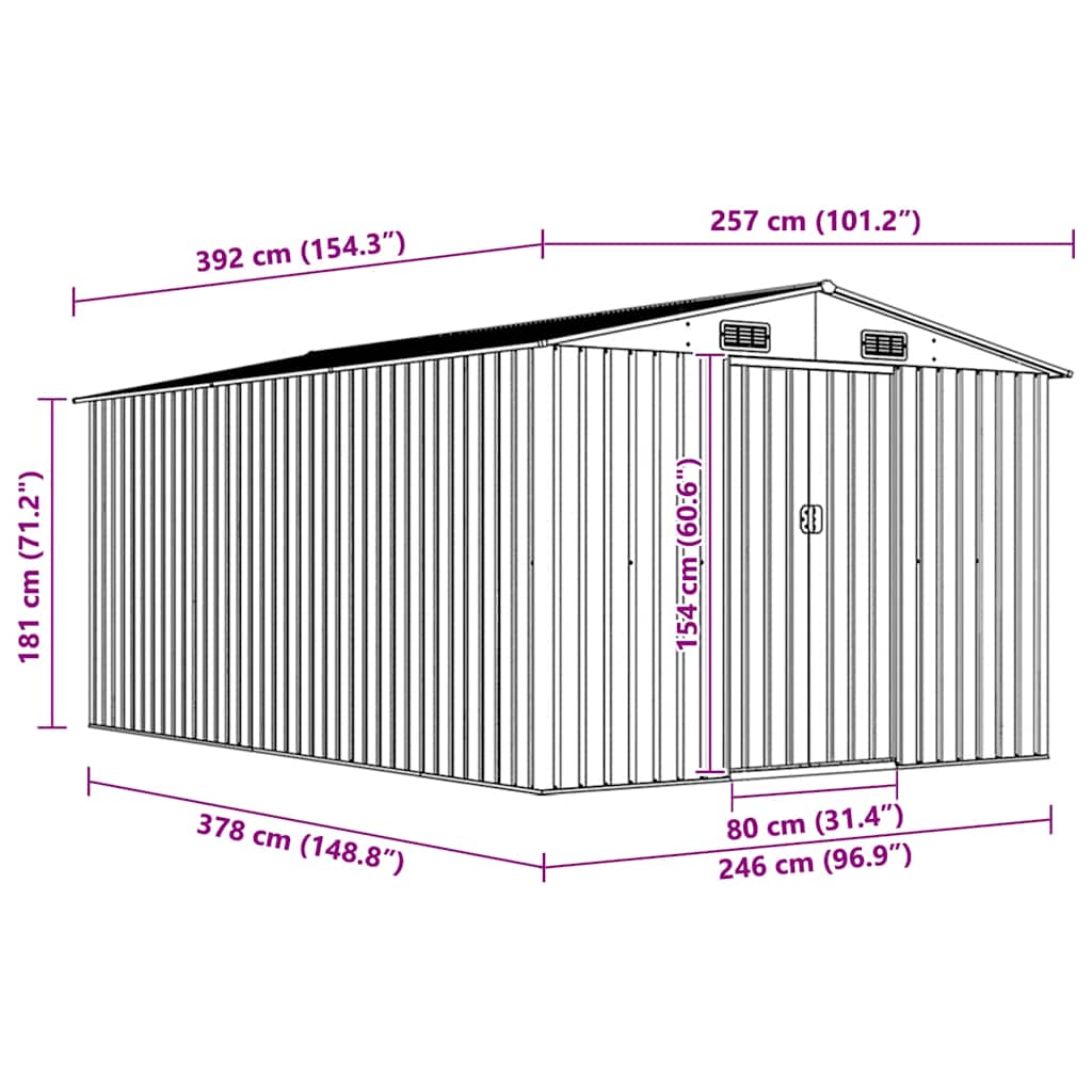 vidaXL Garden Shed | Anthracite | Galvanised Steel | Large | Garden Shed