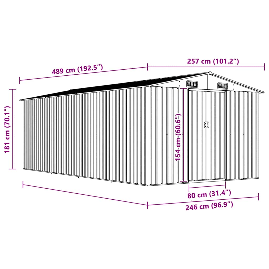 vidaXL Garden Shed 257x489x181 cm Metal Brown