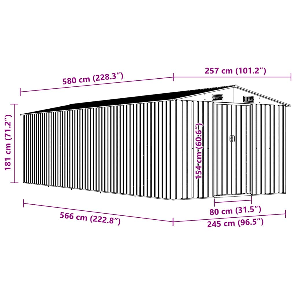vidaXL Garden Shed 257x580x181 cm Metal Green