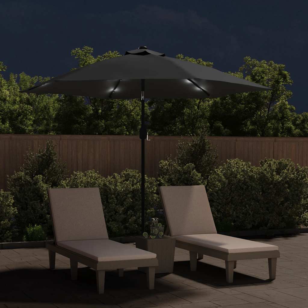 vidaXL Outdoor Parasol with LED Lights and Steel Pole 300cm Anthracite