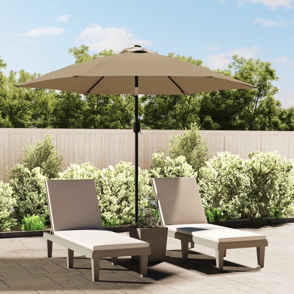vidaXL Garden Parasol with LED Lights and Steel Pole 300 cm Taupe