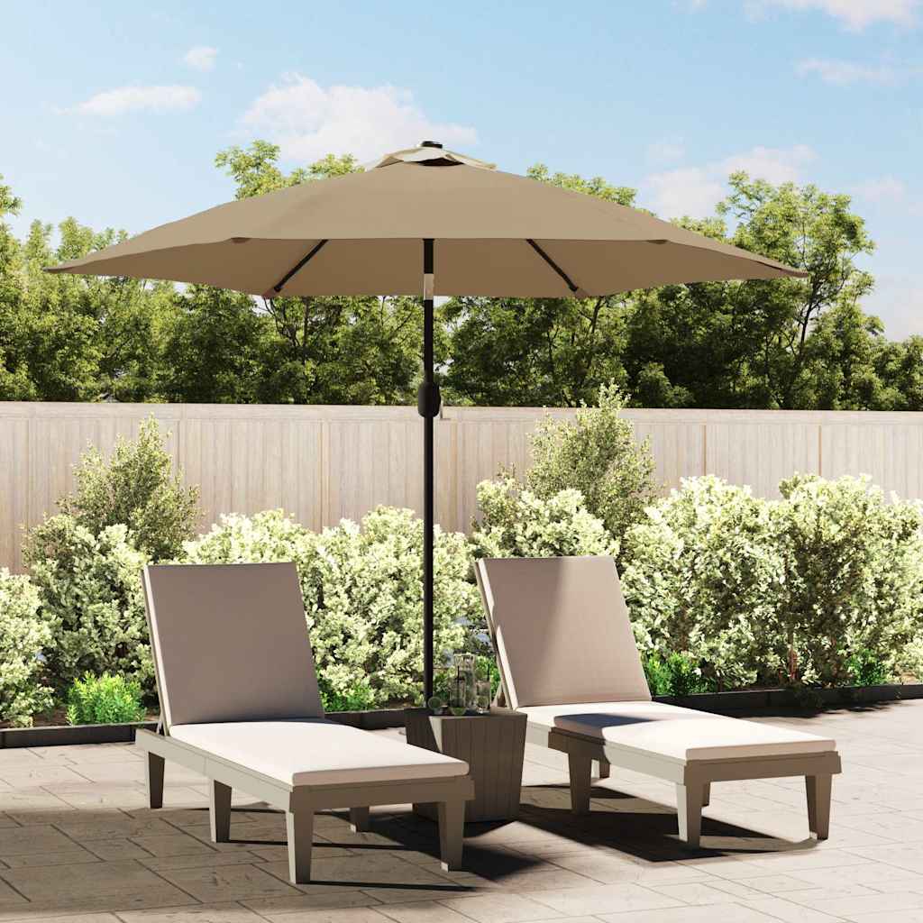 vidaXL Outdoor Parasol with LED Lights and Steel Pole 300 cm Taupe