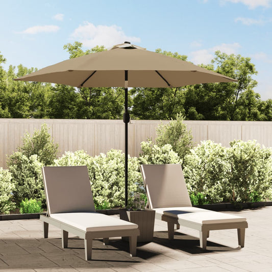 vidaXL Garden Parasol with LED Lights and Steel Pole 300 cm Taupe