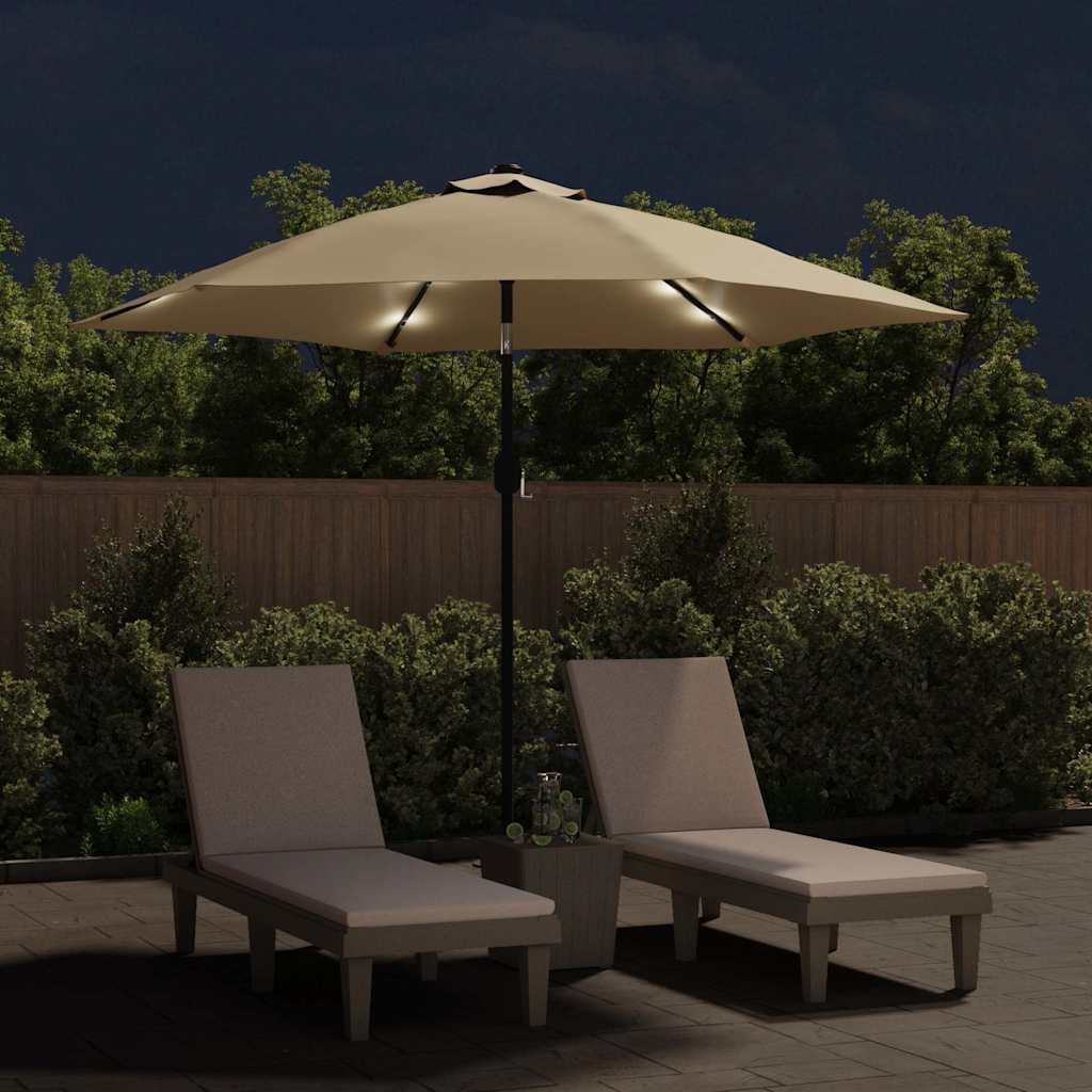 vidaXL Outdoor Parasol with LED Lights and Steel Pole 300 cm Taupe