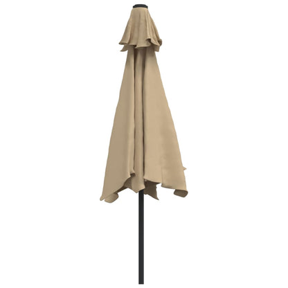 vidaXL Garden Parasol with LED Lights and Steel Pole 300 cm Taupe