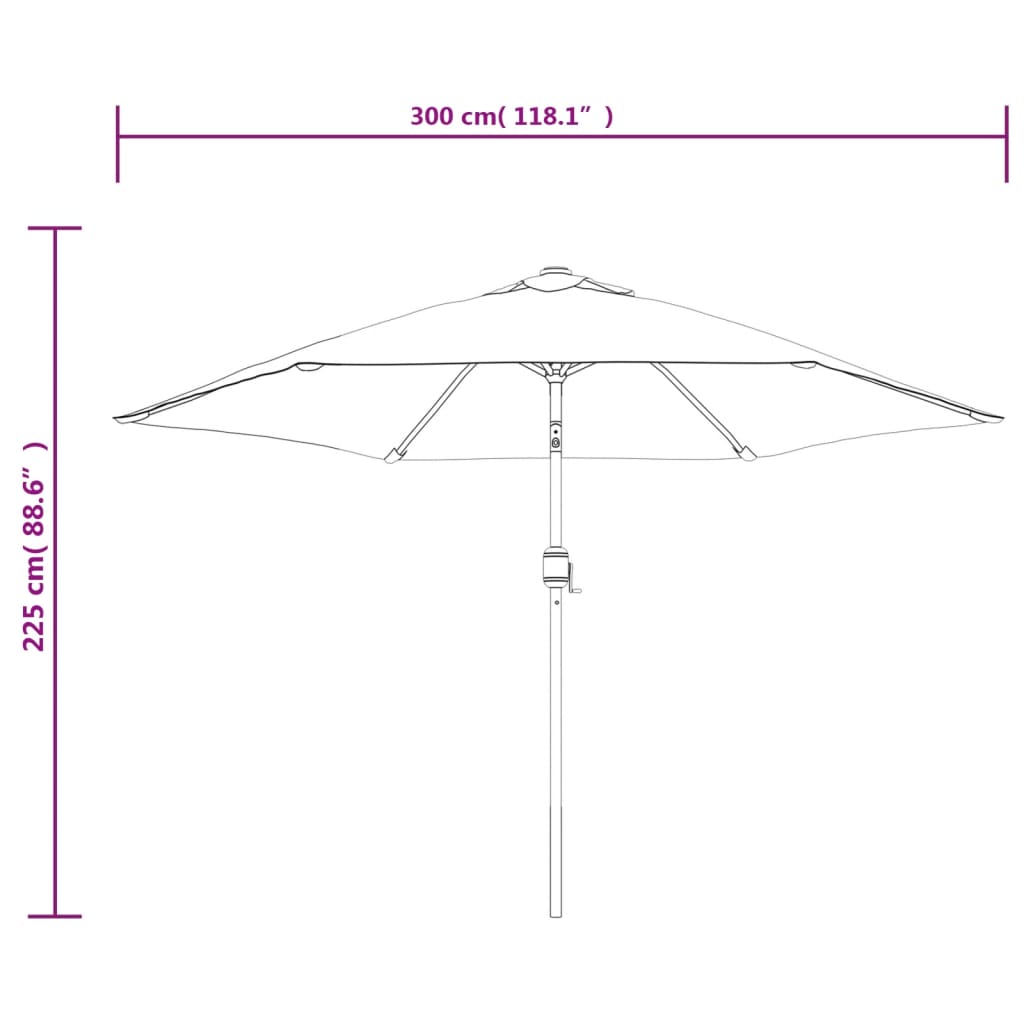vidaXL Garden Parasol with LED Lights and Steel Pole 300 cm Taupe
