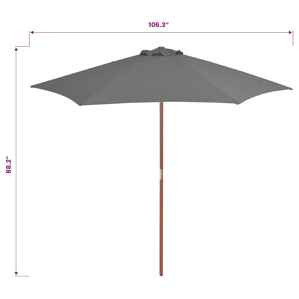 vidaXL Garden Parasol with Wooden Pole 270 cm Anthracite