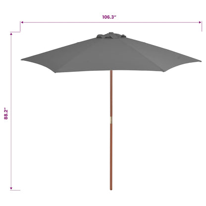vidaXL Garden Parasol with Wooden Pole 270 cm Anthracite