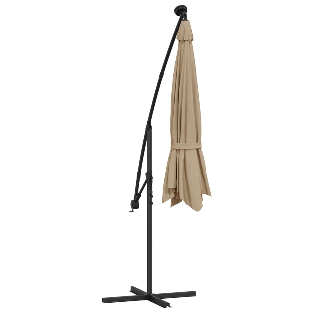 vidaXL Cantilever Garden Parasol with LED Lights and Steel Pole 300 cm Taupe