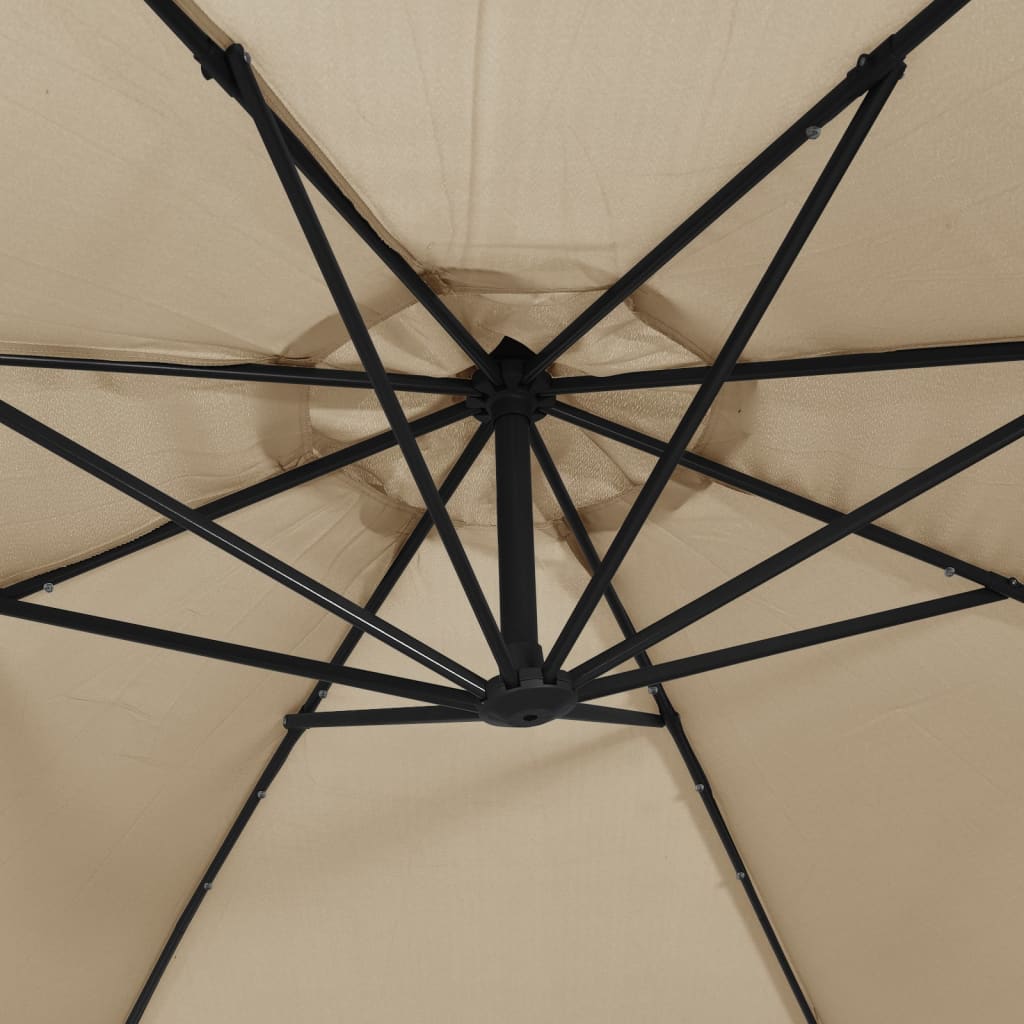 vidaXL Cantilever Garden Parasol with LED Lights and Steel Pole 300 cm Taupe